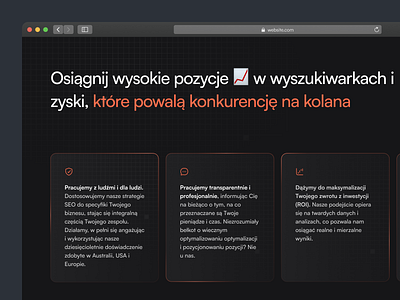 Features Section for SEO Agency Template agency black borders campaign dark dark mode features glow gradient growth icons marketing orange section seo seo agency