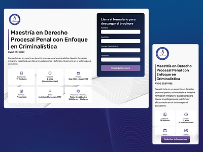 Página de ventas para Maestría en Derecho diseño web hero section landing page página de ventas sales page ui ux ui web design website website design