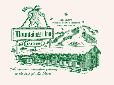 The Mountaineer Inn bear branding forest graphic design hotel illustration logo mascot mountains outdoor ski snow vintage winter