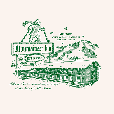 The Mountaineer Inn bear branding forest graphic design hotel illustration logo mascot mountains outdoor ski snow vintage winter