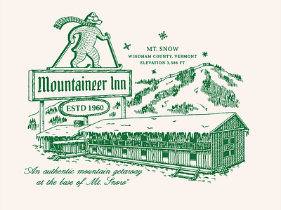 The Mountaineer Inn bear branding forest graphic design hotel illustration logo mascot mountains outdoor ski snow vintage winter