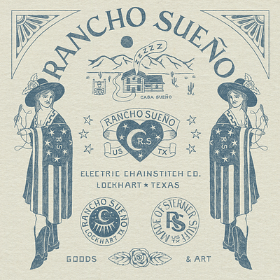 Rancho Sueno americana branding country cowboy cowgirl desert illustration vintage western