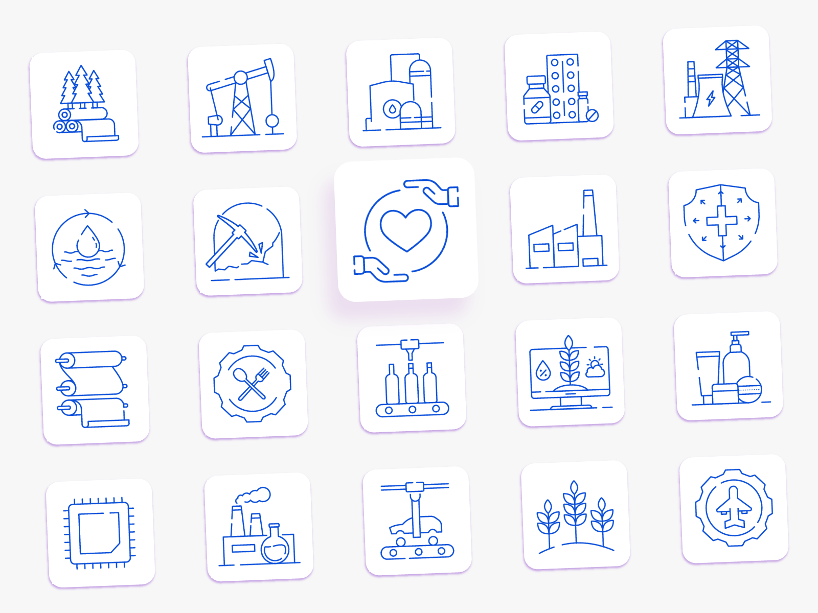 2 sets of icons: Industries and Gases design icon set iconography icons industries icons vector