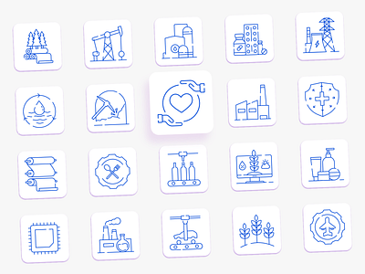 2 sets of icons: Industries and Gases design icon set iconography icons industries icons vector