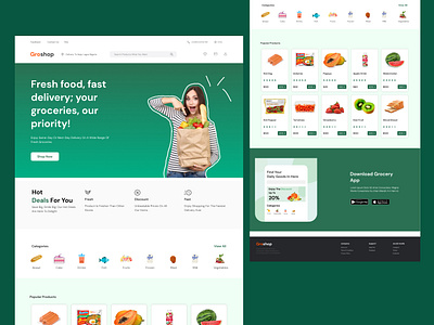 Groshop website design e commerce grocrey interactive design landing page shopping ui ux web design website website design