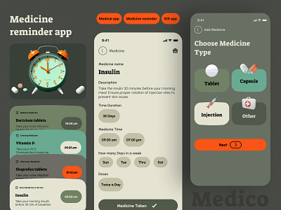 Medicine Reminder app 2024 alarm app flat ui ios app material ui medical app medicine app medicine reminder app mobile app neelpari pill reminder reminder app saloni ui ux