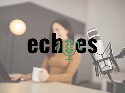 Echoes branding design logo grafiko labs graphic design green green logo logo logo design mic mic logo minimal minimalist logo negative space logo podcast podcast logo simple simple logo talk show talk show logo