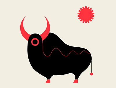 Fat Bull abstract black bull geometric illustration los angeles minimalism red vector