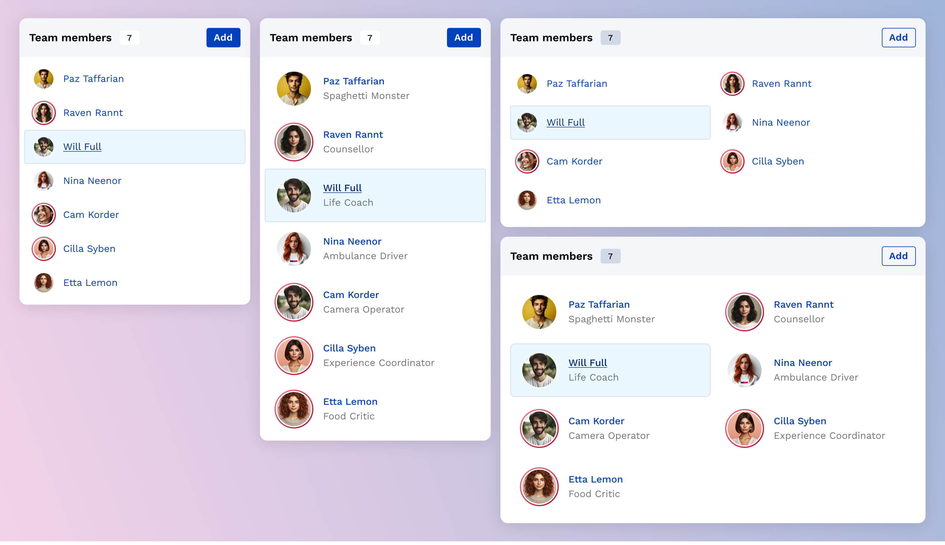 Different flavours of lists avatar design figma lists ui