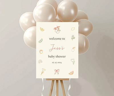 a little cutie baby shower welcome sign a little cutie a little cutie baby shower baby shower branding design chicago citrus fruits graphic design hand drawn illustration illustration designer ilustrator lemons limes oranges signage signage design welcome sign