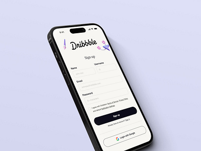 Dribbble App - Login screen account application connexion dribbble inscription log out login new account screen ui uidesign