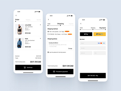 Mobile checkout order app application bag card checkout mobile paiement payement shop uidesign