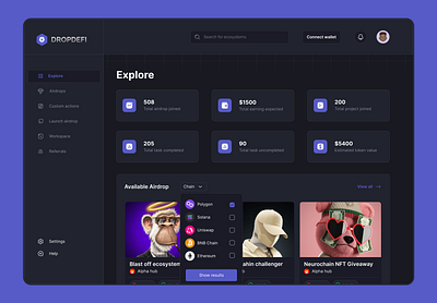 Airdrop farming | Dashboard screen airdrop farming ecosystem animation graphic design logo ui web3 dashboard nft crypto design