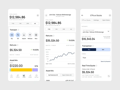 Investment App account app bank app chart clean dashboard etf finance finance app fintech interaction investing investment iphone mobile personal banking product design stock ui ux