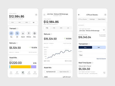 Investment App account app bank app chart clean dashboard etf finance finance app fintech interaction investing investment iphone mobile personal banking product design stock ui ux