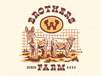 Brother Farm Logo illustration animal illustration animal logo badge design branding cattle brand cowboy farm hand drawn logo horse logo logo inspiration pet illustration pet logo ranch rodeo illustration rodeo logo tshirt design vintage illustration vintage logo vintage tshirt wetern cattle