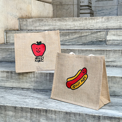 MUJI NYC Tote Bags apple hot dog illustration lettering muji new york nyc product design
