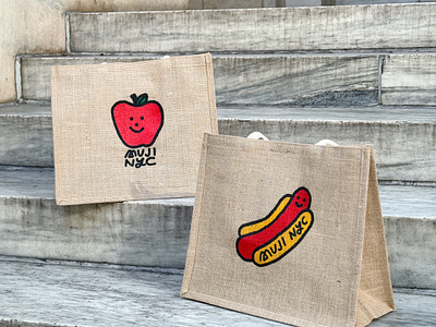 MUJI NYC Tote Bags apple hot dog illustration lettering muji new york nyc product design