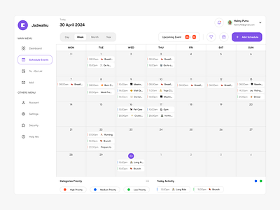 Calendar Productivity - Dashboard calendar calendar productivity dashboard dashboard design events productivity schedule to do ui ui design web app web design