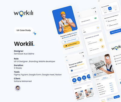 Handymen mobile app " Workili " Case Study branding figma mobile app ui ux