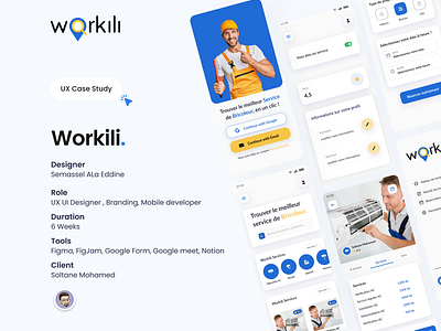 Handymen mobile app " Workili " Case Study branding figma mobile app ui ux