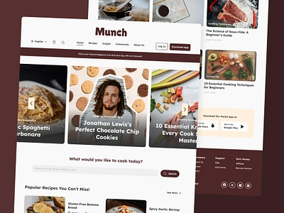 Munch - Food Recipe Landing Page application apps branding cooking design food food recipes kitchen landing page layout page recipe screen site ui ux website