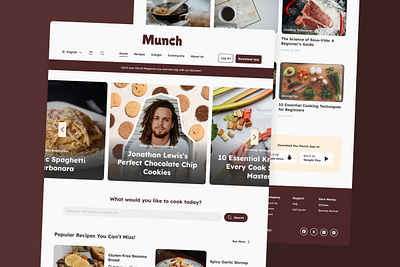 Munch - Food Recipe Landing Page application apps branding cooking design food food recipes kitchen landing page layout page recipe screen site ui ux website