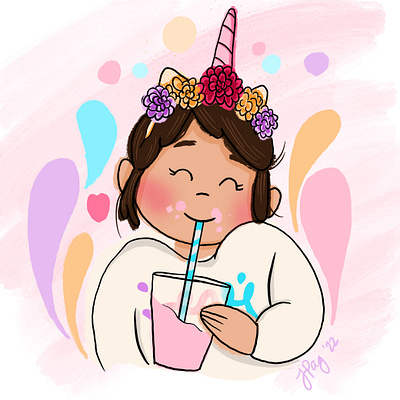 Sol drinking milkshake daughter digitalart illustraition kid life midnightdoodle milkshake