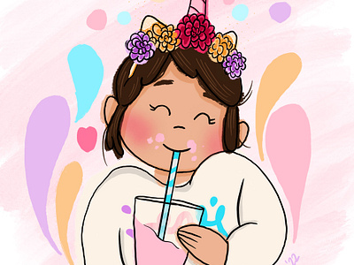 Sol drinking milkshake daughter digitalart illustraition kid life midnightdoodle milkshake