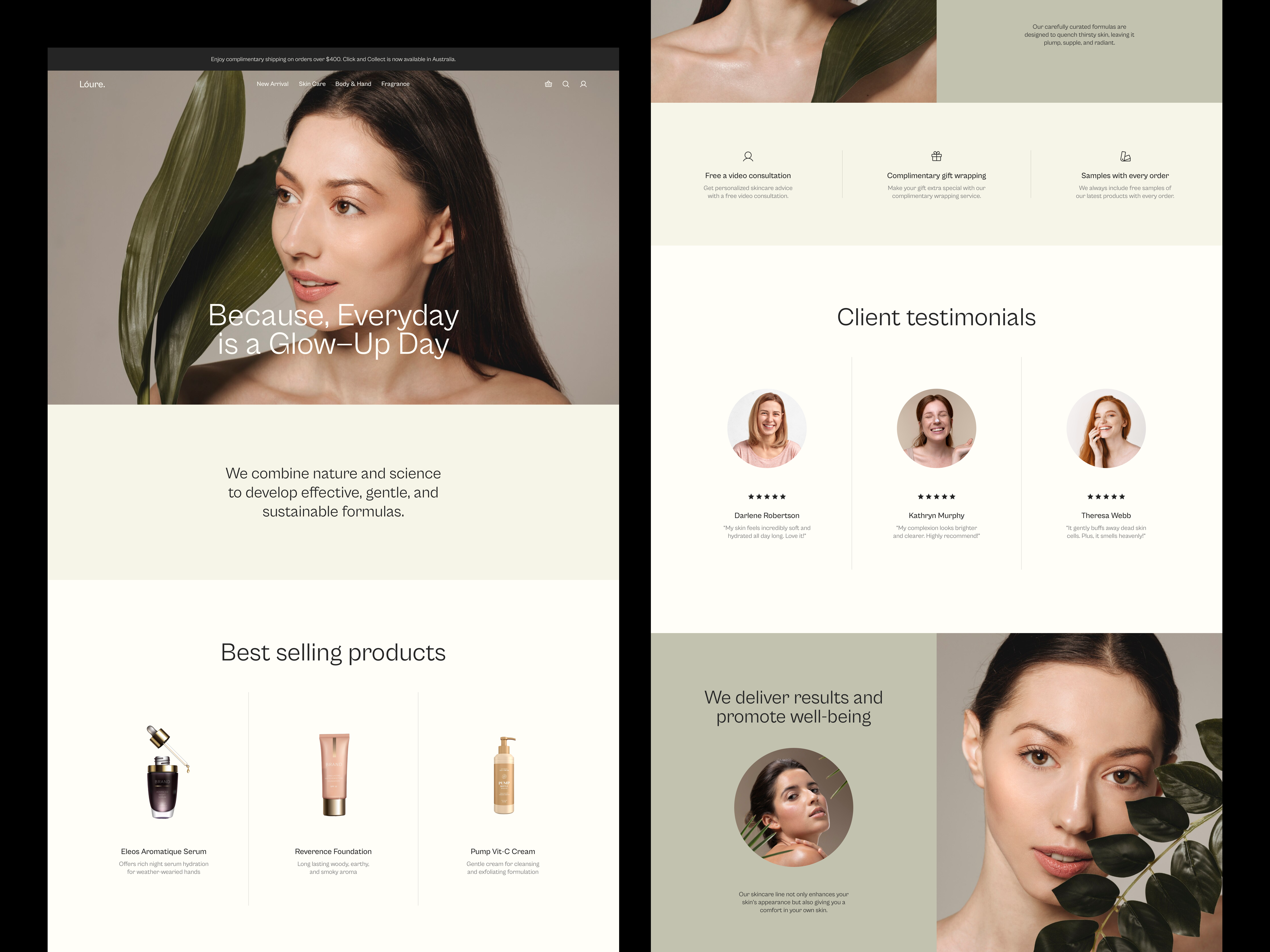 Lóure - Skincare Website beauty e commerce elegant landing page skincare slab slabdsgn website