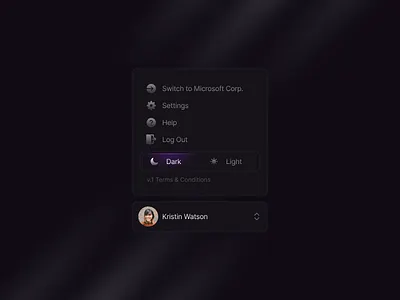 Profile Component Dropdown 🌑 app clean component cyber security dashboard design design system figma interface minimal ui ux