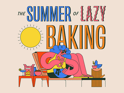The summer of lazy baking baking beach cooking illustration lazy line art relax summer sun