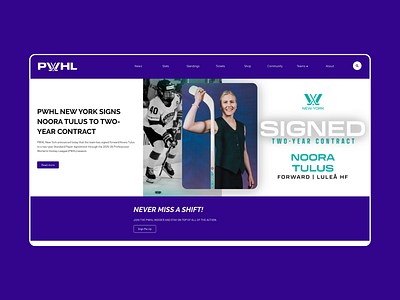 PWHL Website - Home Page Redesign Concept design hockey pwhl sports sports website ui user interface web web design website design womens hockey