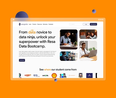 Resagratia E-learning Website bootcamp bootcamp design daily ui data analytics e learning edutech hero section landing page landing page design learning website ui design web design website design