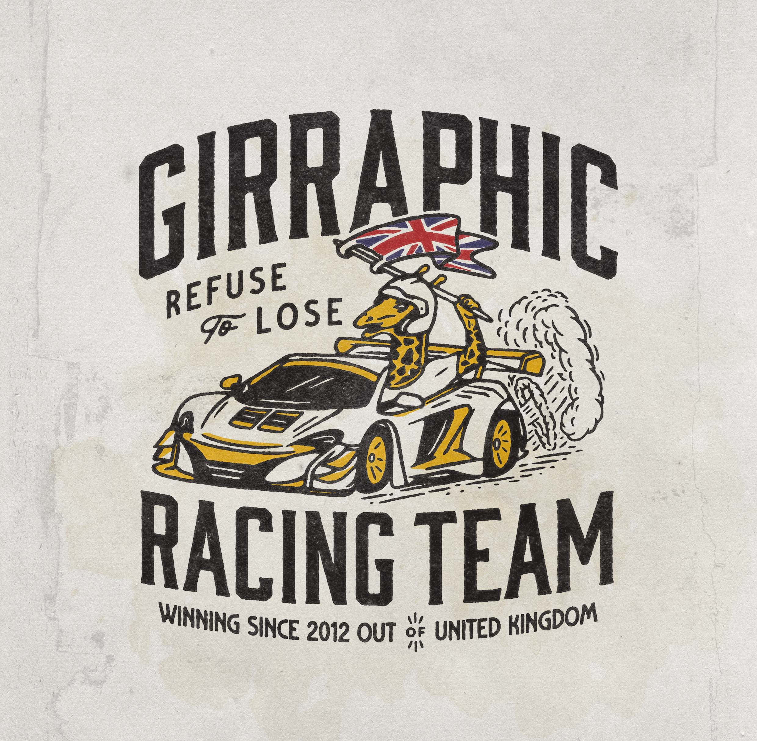 Girraphic - Illustration for T-shirt angonmangsa apparel badges brand branding car design graphicdesign hand drawn illustration merch merchandise race racing sport sports streetwear tshirt uk vintage