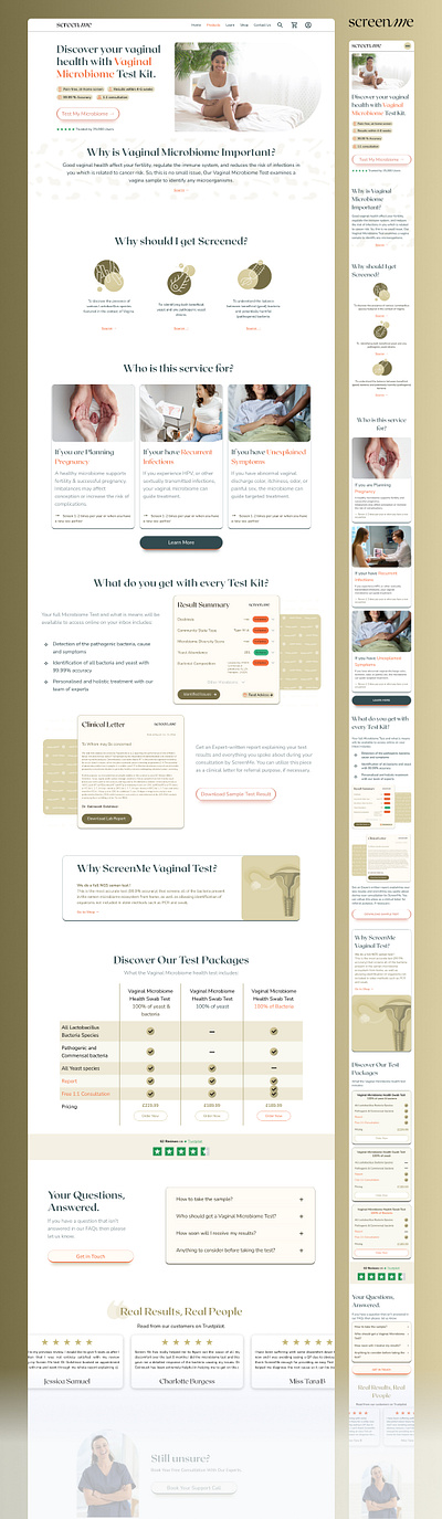 "ScreenMe" Website Design figma design medical design responsive ui ui design user experience design user inteface design vaginal test website design women health wordpress