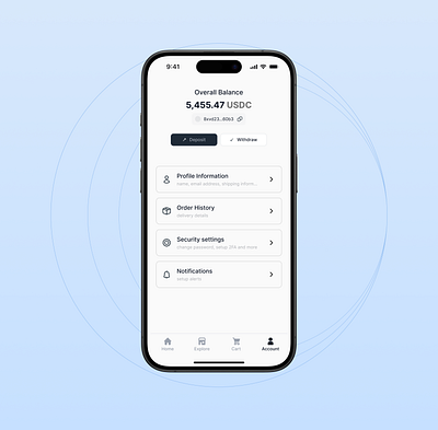 Solana e-commerce account screen account deposit profile ui web3 withdrawal