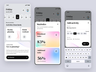 Task Management App android app calendar card clean create design gradient ios iphone jira management notion project schedule task trello typography ui ux