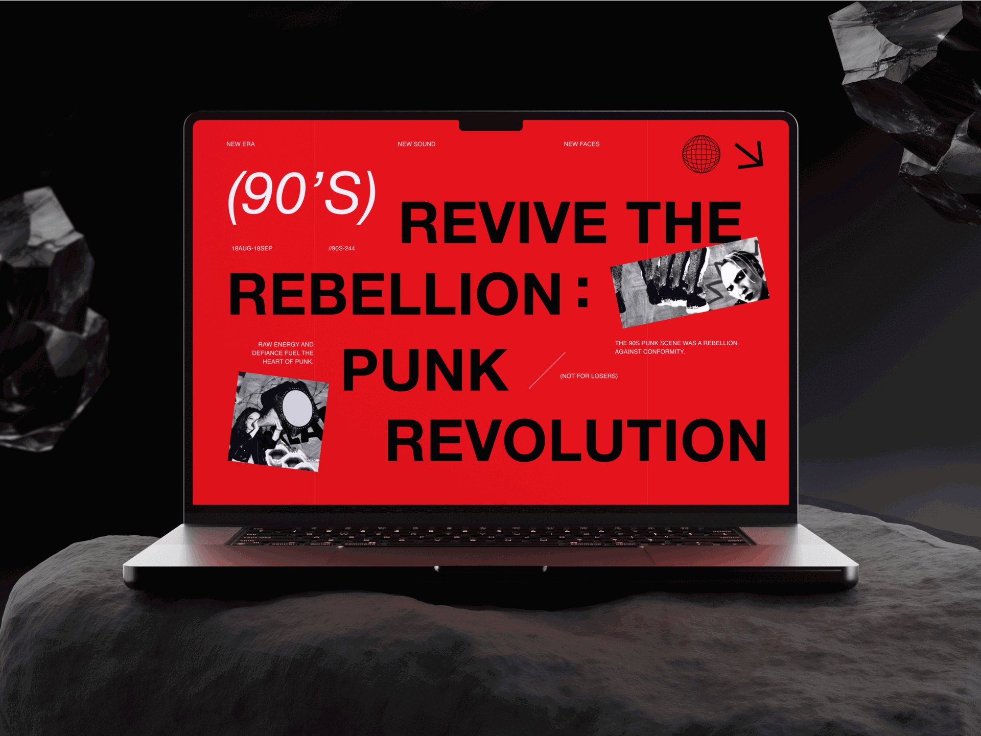 Music event website design 90s animation branding design event website graphic design landing page modern music website punk revolution typography ui web design