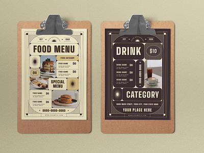 Brown Art Deco Food Menu art deco art deco style brown cafe menu food and beverage food menu graphicook menu menu list print template restaurant menu