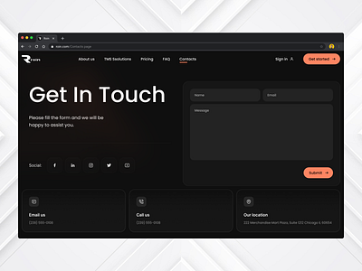 Roin website. Contacts page contacts cta design form social ui ux
