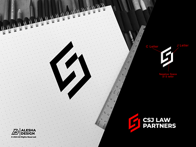 CSJ Logo Design. advocate attorney branding c consulting court creative design initials j judge justice law lawyer legal logo negative space s simple symbol