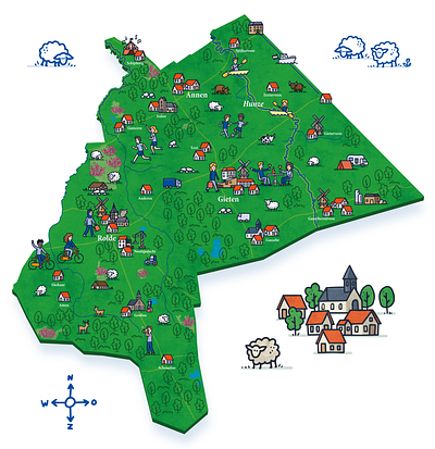 Aa en Hunze illustrated map hand drawn illustrated map illustration map netherlands vector