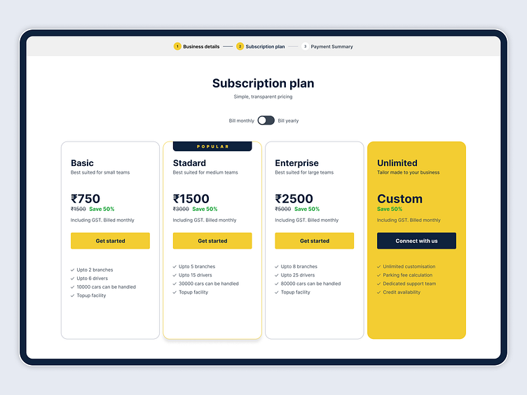 Subscription plan UI by Jobish KM on Dribbble