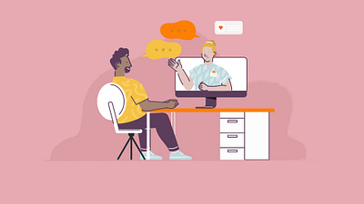 Chat call character characters chat design desk gif heart illustration impact justeat team ui vector video