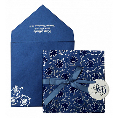 White Blue Shimmery Floral Themed - Foil Stamped Wedding Invitat indianweddingcards
