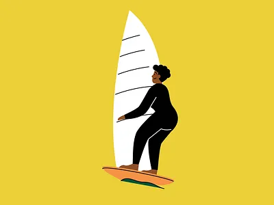 Surf's up action campaign character flat illustration illustrator movement pose simple surfing woman yellow