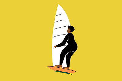 Surf's up action campaign character flat illustration illustrator movement pose simple surfing woman yellow