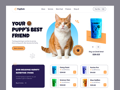 Papfum- Pet food ecommerce website animal cat food website design dog cat e commerce website ecommerce illustration landing page pet pet care pet care website pet health pet website puppy saas ui ux web web design website