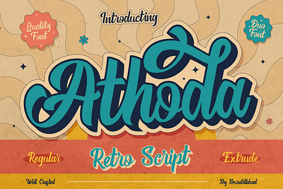 Athoda branding display font display typeface font style lettering logo type retro script typeface vintage
